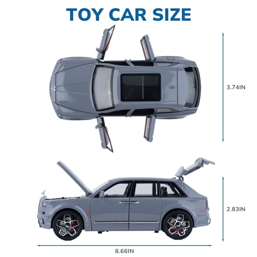 FRJV Car Toys for Boys 120 Diecast Cars Compatible with Cullinan Collectibles Car Model KitMetal Toy Vehicles for Boys and GirlsPull Back Cars with Lights and SoundsCars for Kids Ages 48Grey - Image 5