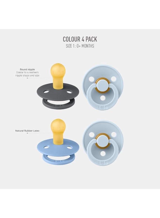 BIBS Colour Soother 4-Pack, BPA Free Dummy Pacifier, Round Natural Rubber Latex, Made in Denmark. 0-6 Months (Pack of 2), Baby Blue Colours - Image 2