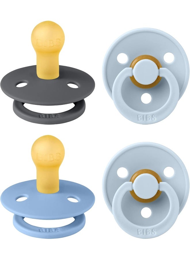 BIBS Colour Soother 4-Pack, BPA Free Dummy Pacifier, Round Natural Rubber Latex, Made in Denmark. 0-6 Months (Pack of 2), Baby Blue Colours - Image 1