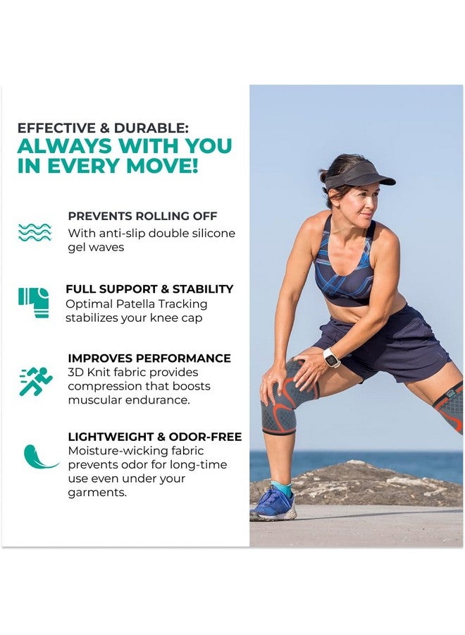 Modvel Compression Knee Brace for Women & Men, 2-Pack Knee Brace for Running Knee Pain, Knee Support Compression Sleeve, Workout Sports Knee Braces for Meniscus Tear, ACL & Arthritis Pain Relief - Image 4