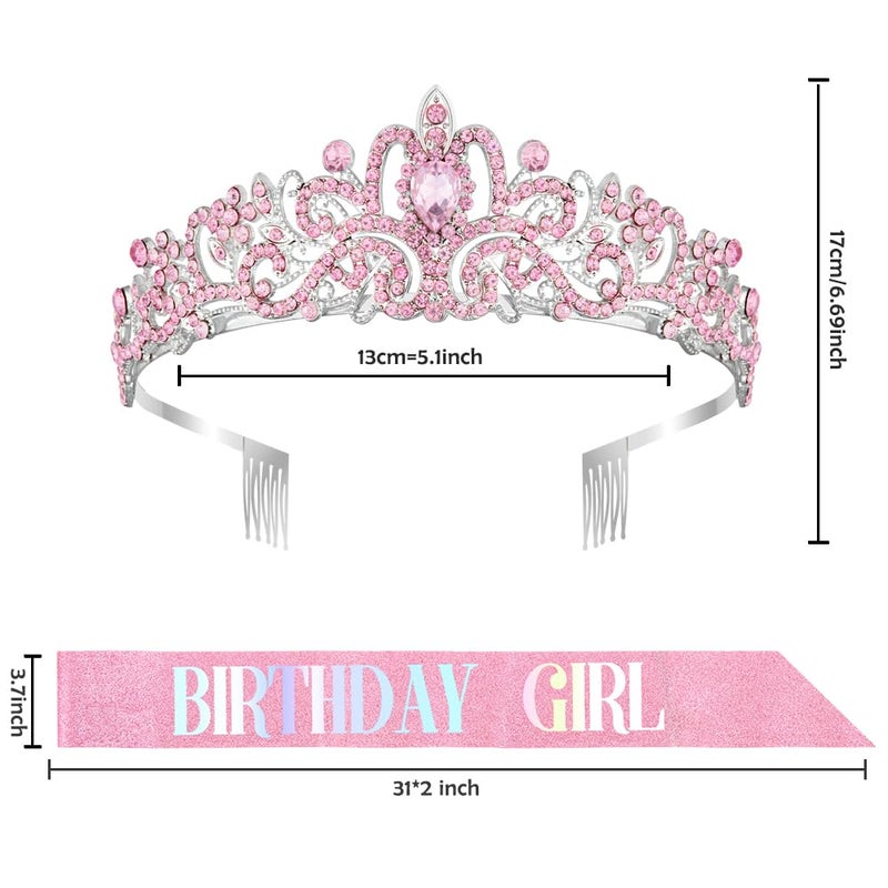Coopyin Birthday Sash and Crown for Women Girls Pink Birthday Girls Sash Costume Tiara Headband Queen Princess Crown Sparkly Pink Hair Accessories Decorations Set Party Favors - Image 5