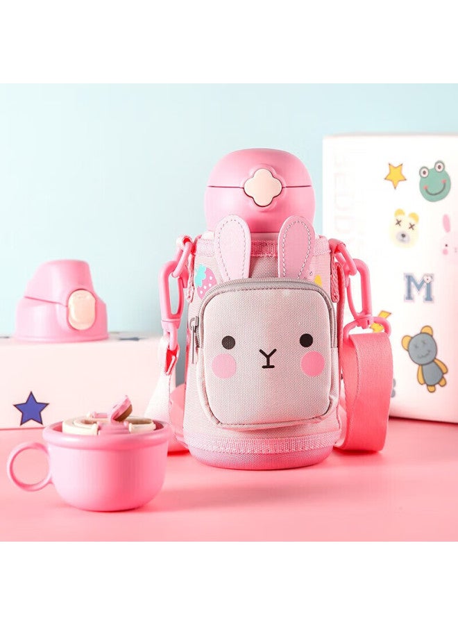 Beddybear Four-leaf Clover Children's Insulated Cup With Four Lids, Three-way Straw Water Bottle, 316 Stainless Steel Student Cup, 630ml Cute Rabbit Design - Image 1