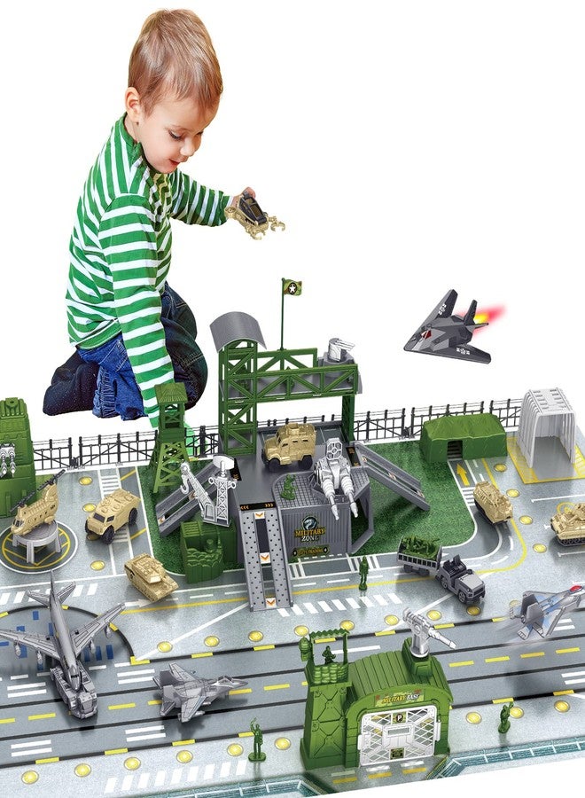 deAO Military Base Set, Army Men Playset with Military Vehicle,Weapon Gear Accessories,Vehicles Accessories and Play Map,Great Army Toys for 3 4 5 Year Old Boys Girls Kids - Image 1