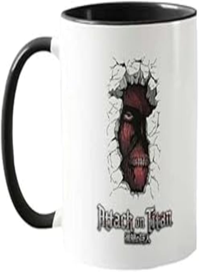 RYN PRINTED DESIGN Attack On Titan Printed Ceramic Mug White/Red/Black 11ounce