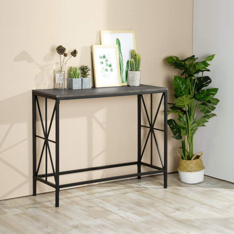 Generic Indian DECOR41603 1Tier Entryway Modern Design Sides Metal Frame Brown MDF Top Console Living Room Table Black  - Image 2