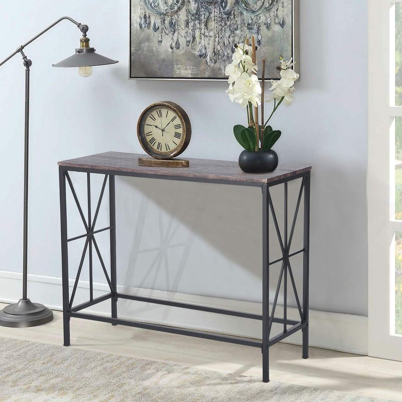 Generic Indian DECOR41603 1Tier Entryway Modern Design Sides Metal Frame Brown MDF Top Console Living Room Table Black  - Image 1