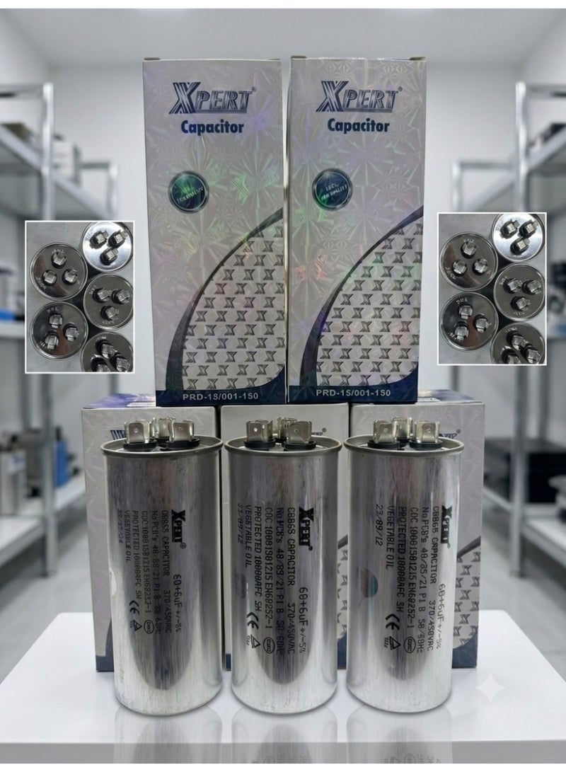 Xpert 60+6 uF Dual Run Capacitor for AC & Refrigeration (Set of 5 Pcs) – 450V AC, Heavy Duty - Image 1