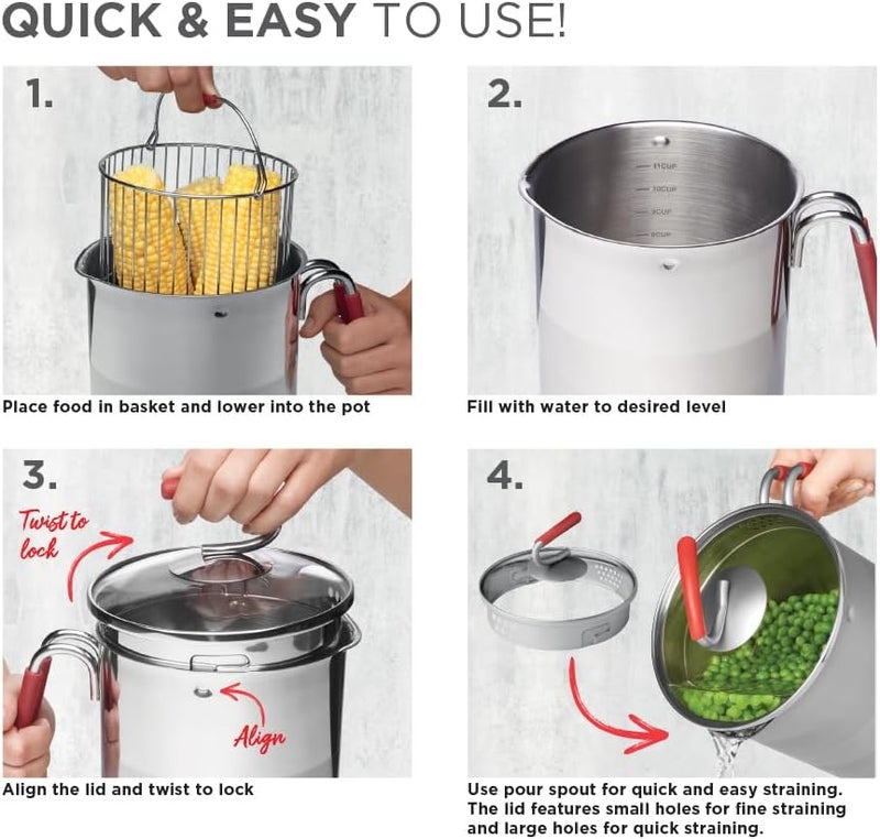 Kuhn Rikon 4th Burner Pot with Glass Lid and Steamer Basket - 12 Cup Capacity - Image 2