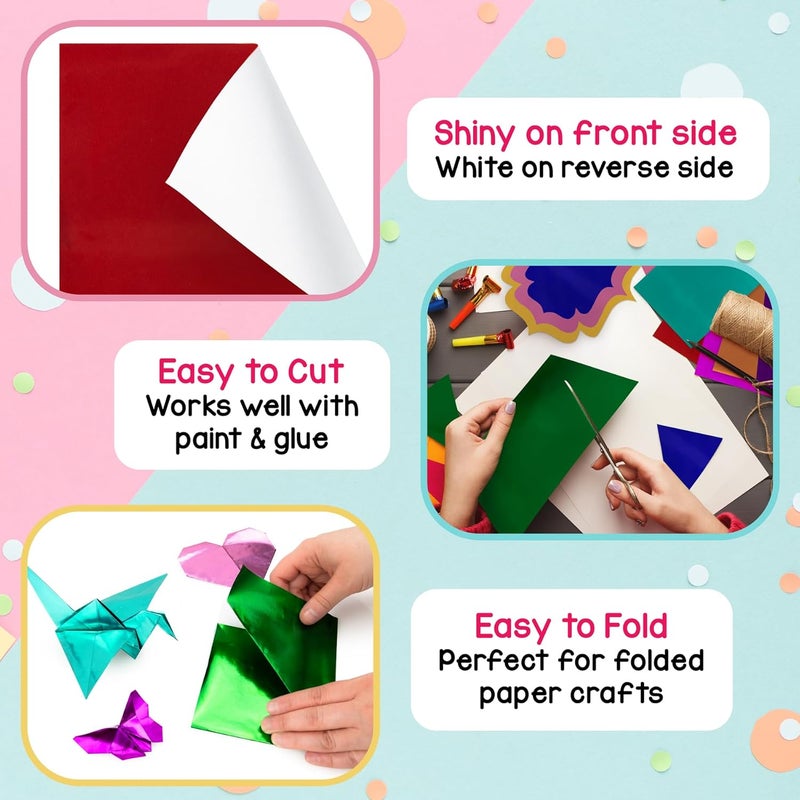 Hygloss Metallic Foil Paper - 20 Sheets of 8.5" x 10" in 10 Assorted Colors for Arts & Crafts - Image 2