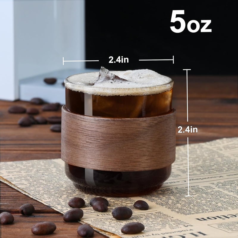 PARACITY Espresso Cups Set of 2 with Wooden Ring, 5 OZ High Borosilicate Espresso Shot Glass, Clear Small Expresso Shots Cup, Espresso Accessories - Image 3