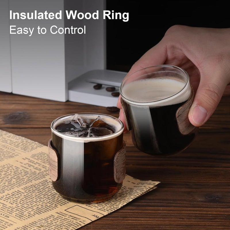 PARACITY Espresso Cups Set of 2 with Wooden Ring, 5 OZ High Borosilicate Espresso Shot Glass, Clear Small Expresso Shots Cup, Espresso Accessories - Image 2