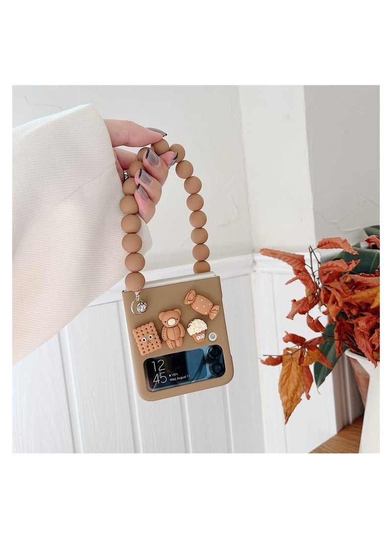 Y&D - Samsung Galaxy Z Flip 4 Case, 3D Cute Candy Bear Toys Bracelet Phone Cases, Hard Cover Hand Chain Shell Wristband, Anti-Fall Protective Cover, Brown - Image 1