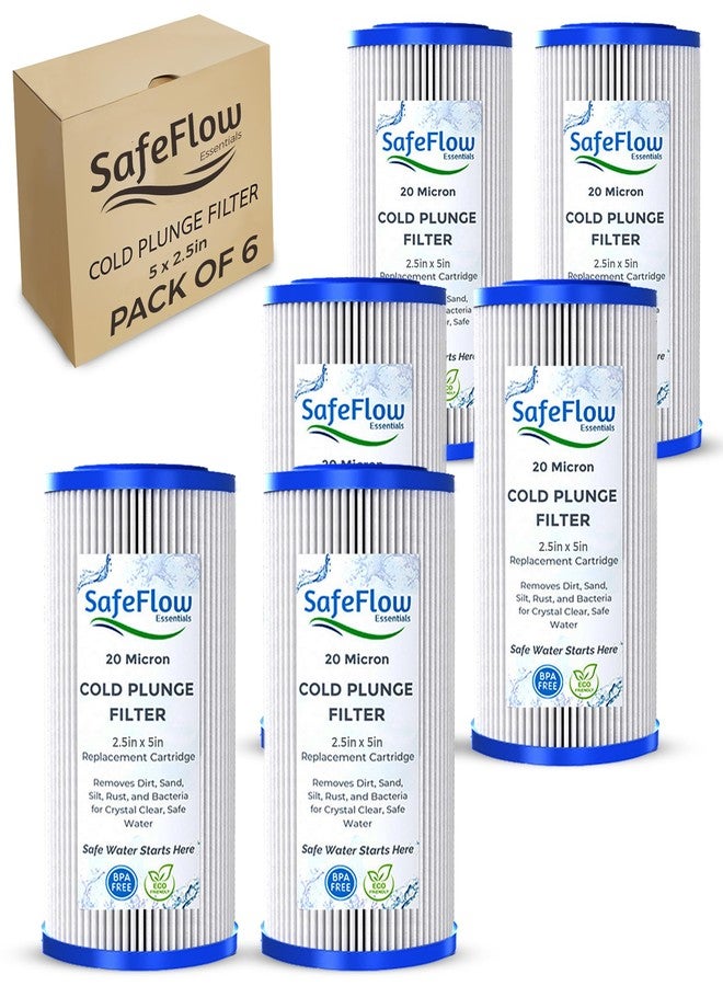 SafeFlow Essentials 20 Micron 5" x 2.5" Water Filter Replacement Cartridge (6-Pack) - Fits Ice Pod Cold Plunge Water Chiller, Cold Plunge Filters, Water Filter for Bath, and Under Kitchen Sink Systems - Image 1