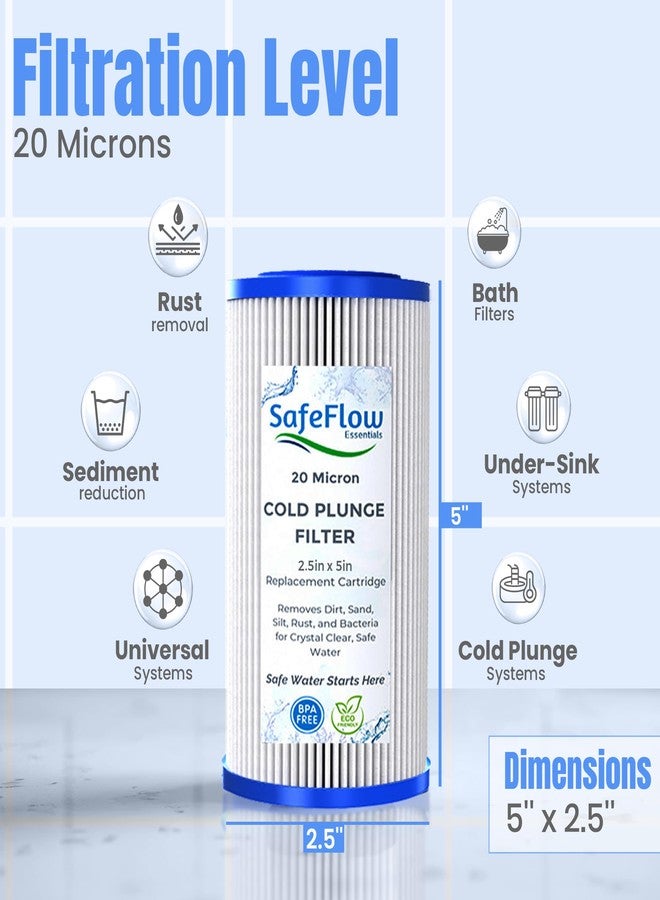SafeFlow Essentials 20 Micron 5" x 2.5" Water Filter Replacement Cartridge (6-Pack) - Fits Ice Pod Cold Plunge Water Chiller, Cold Plunge Filters, Water Filter for Bath, and Under Kitchen Sink Systems - Image 4