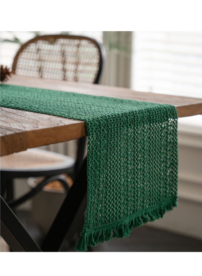 Boho  Green  Table Runner  Vintage Farmhouse Bohemian Crochet Macrame Table Runner for Wedding Party Coffee Dining Table Decor Green 30*180cm  - Image 1