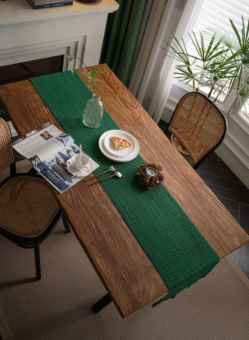 Boho  Green  Table Runner  Vintage Farmhouse Bohemian Crochet Macrame Table Runner for Wedding Party Coffee Dining Table Decor Green 30*180cm  - Image 4