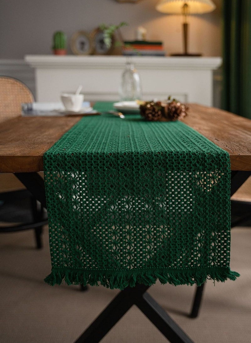Boho  Green  Table Runner  Vintage Farmhouse Bohemian Crochet Macrame Table Runner for Wedding Party Coffee Dining Table Decor Green 30*180cm  - Image 3