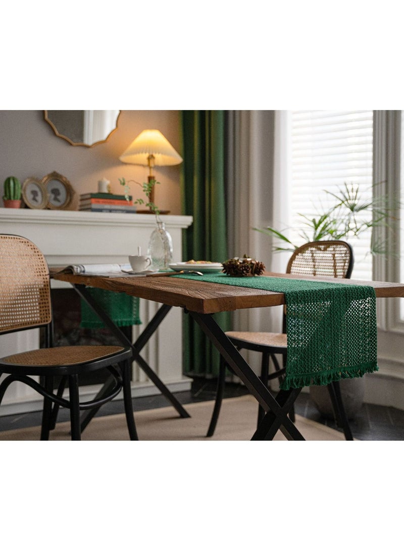 Boho  Green  Table Runner  Vintage Farmhouse Bohemian Crochet Macrame Table Runner for Wedding Party Coffee Dining Table Decor Green 30*180cm  - Image 2