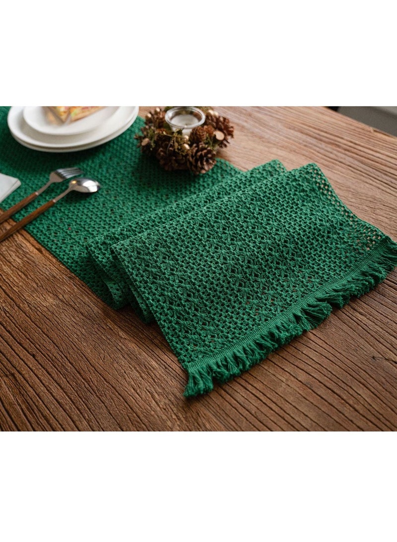 Boho  Green  Table Runner  Vintage Farmhouse Bohemian Crochet Macrame Table Runner for Wedding Party Coffee Dining Table Decor Green 30*180cm  - Image 5