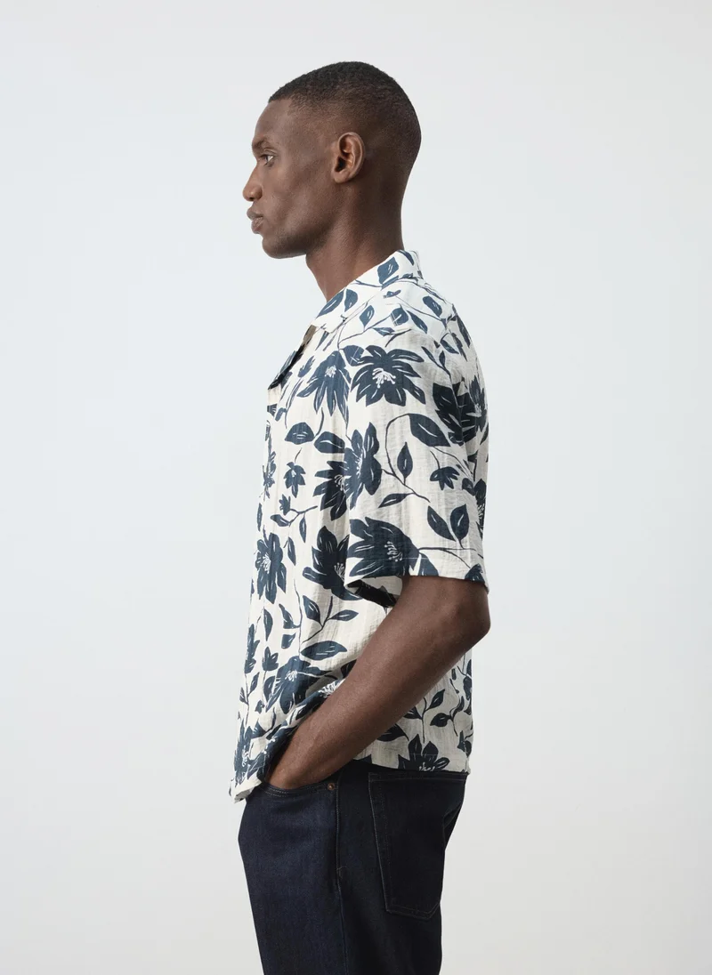 Mango Man 08-BEIGE Flowy Floral Print Shirt for Men | Best Price UAE