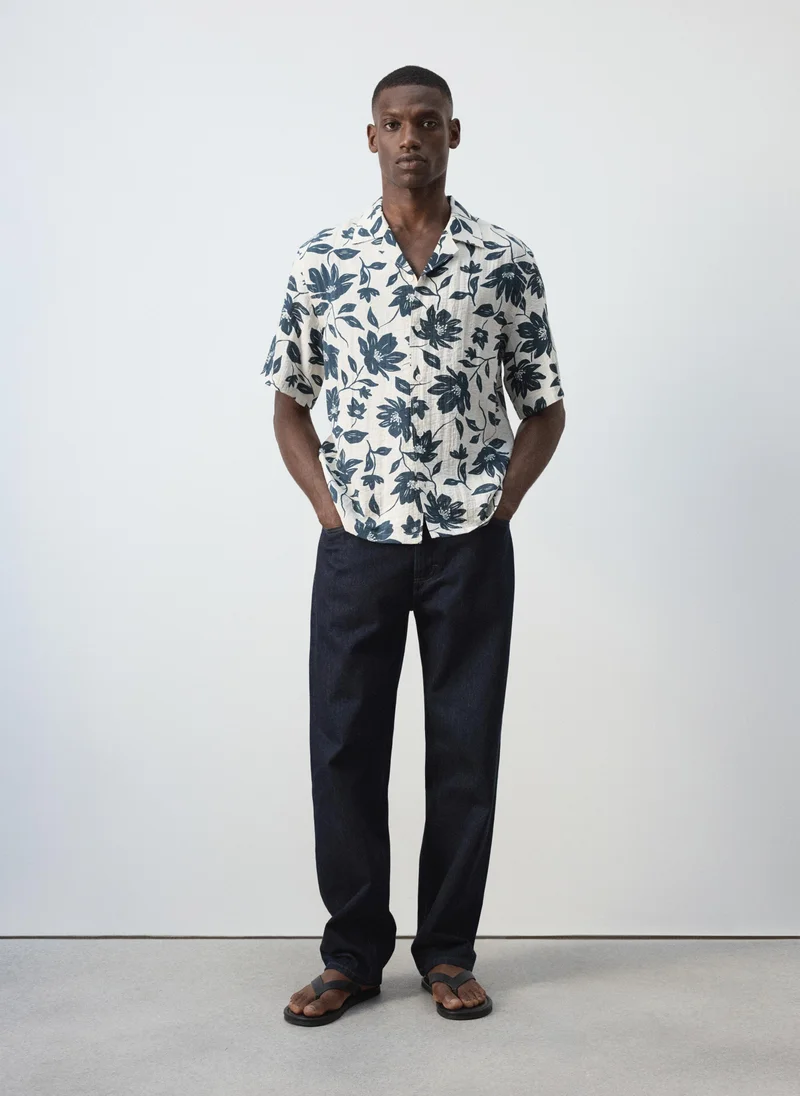 Mango Man 08-BEIGE Flowy Floral Print Shirt for Men | Best Price UAE