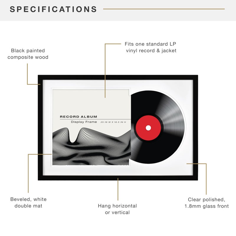 MCS Double Matte Record Album Frame, 16.5x25 Record Frame, Black for LP Vinyl Record & Jacket Display (1-Pack) - Image 4