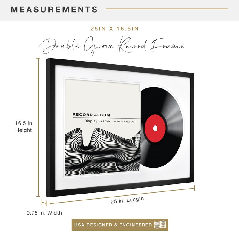 MCS Double Matte Record Album Frame, 16.5x25 Record Frame, Black for LP Vinyl Record & Jacket Display (1-Pack) - Image 3