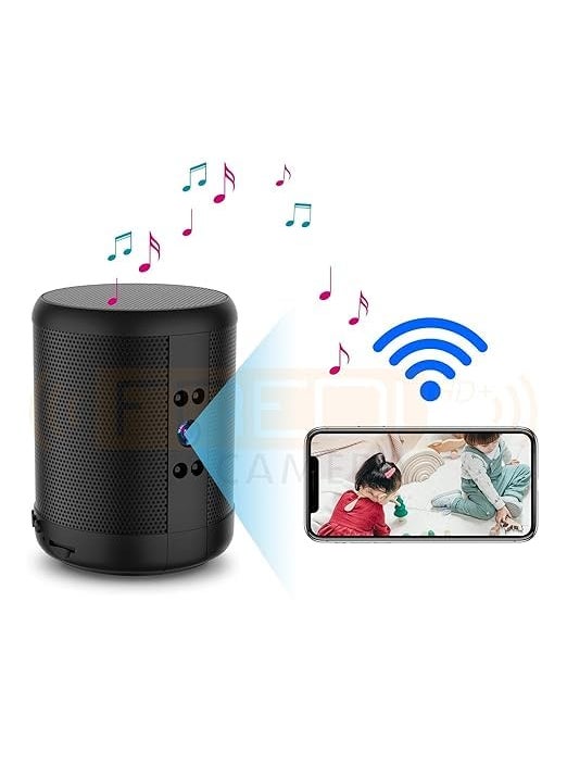 FREDI HD PLUS Speaker with WiFi Camera 2K HD Video Camera Bluetooth Speaker with Two Way Audio Motion Detection Auto Focus Recorder IWFCam APP Control
