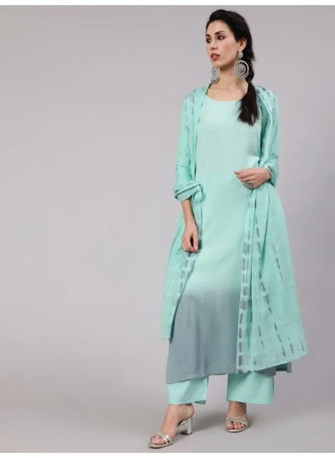 AKS Green & Grey Tie & Dye Kurta Palazzo With Dupatta
