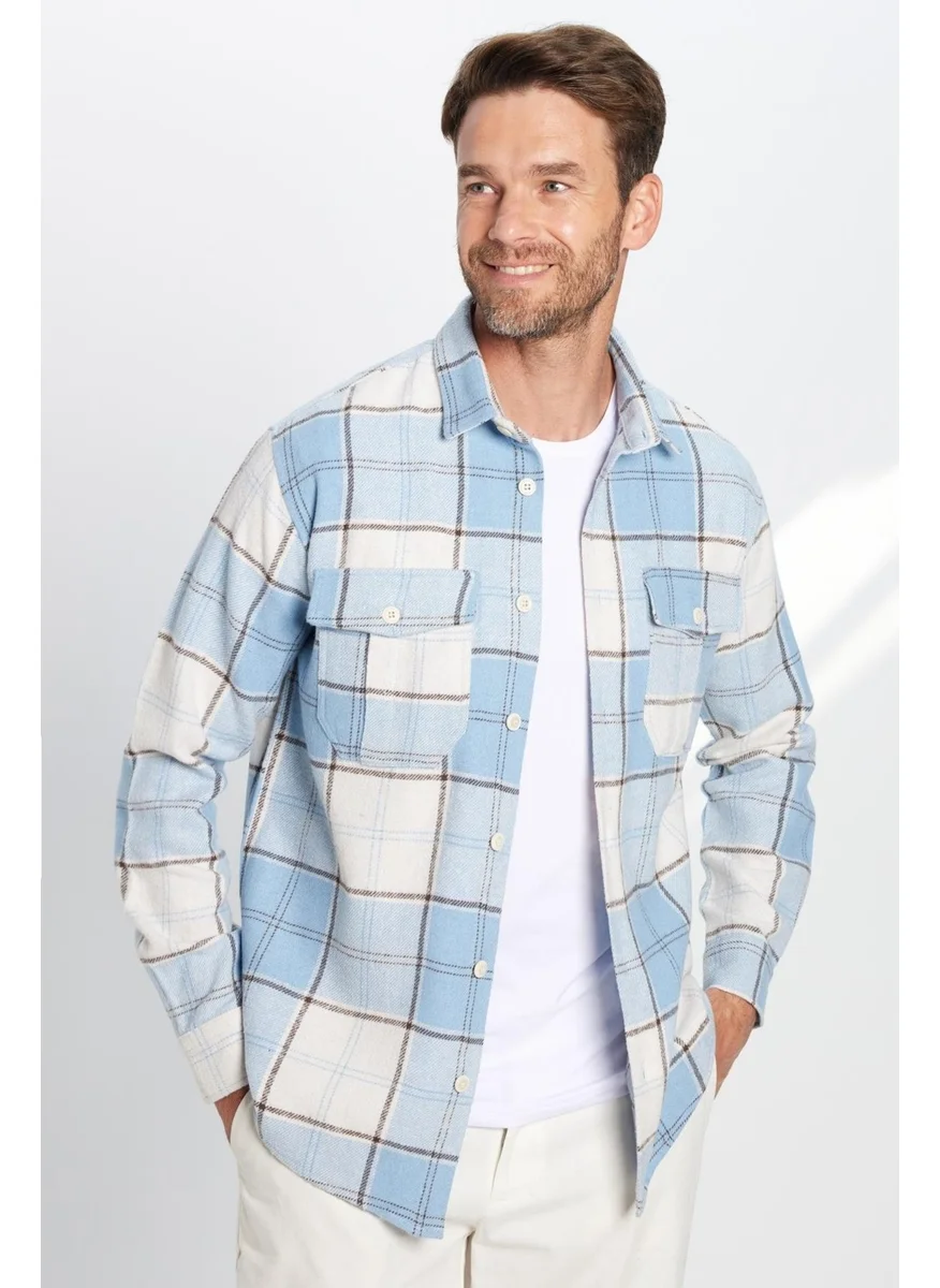 Tudors Men's Relax Fit Casual Cut Lumberjack Double Pocket Buttoned Plaid Winter Shirt