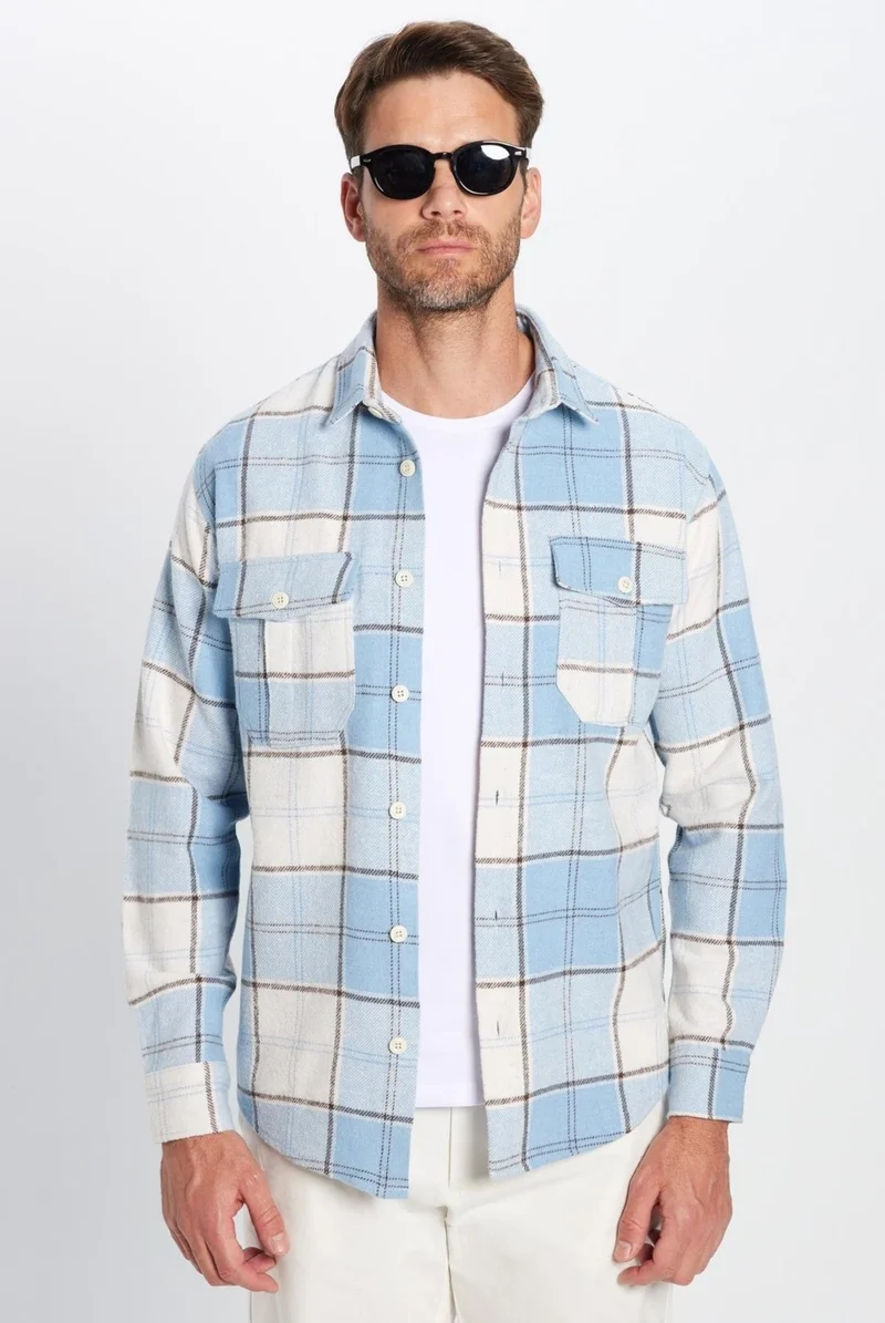 Tudors Men's Relax Fit Casual Cut Lumberjack Double Pocket Buttoned Plaid Winter Shirt