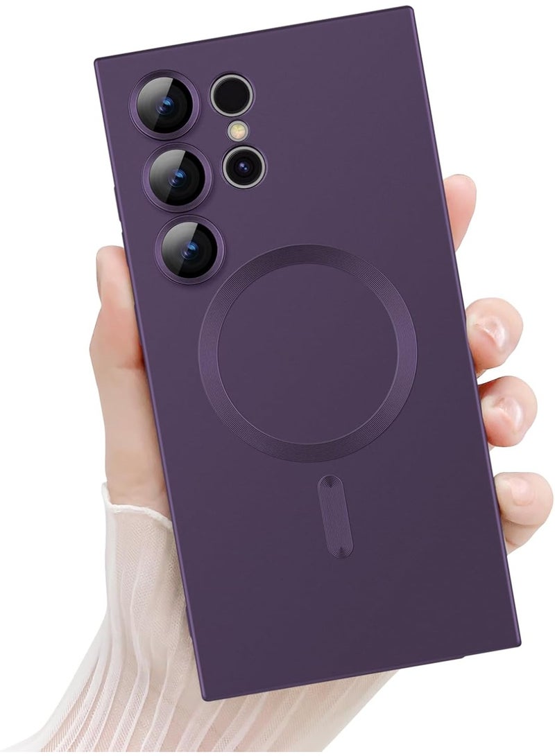 for Samsung Galaxy S24 Ultra 5G Magnetic Case, Luxury Metallic Paint Case with Full Camera Lens Protector for Women Girls Men TPU Bumper Shockproof Cover for Samsung Galaxy S24 Ultra-Purple - Image 1