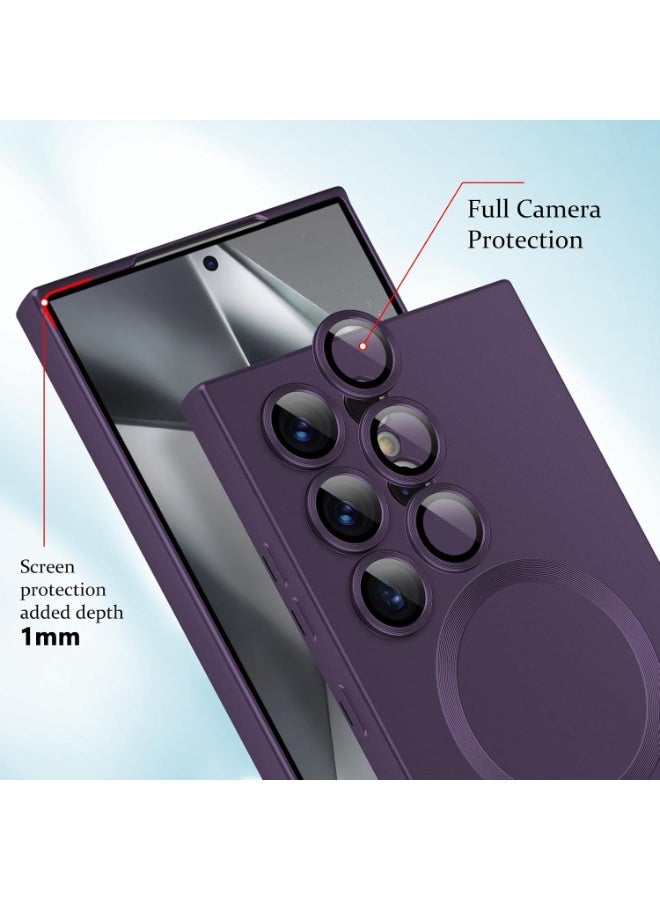 for Samsung Galaxy S24 Ultra 5G Magnetic Case, Luxury Metallic Paint Case with Full Camera Lens Protector for Women Girls Men TPU Bumper Shockproof Cover for Samsung Galaxy S24 Ultra-Purple - Image 4
