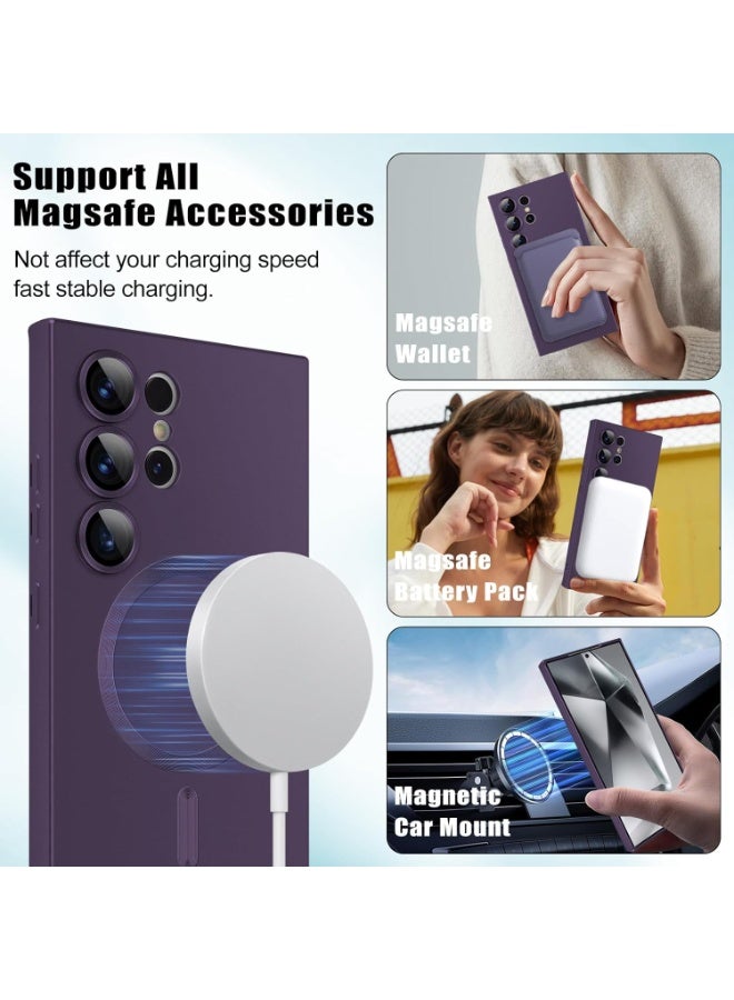 for Samsung Galaxy S24 Ultra 5G Magnetic Case, Luxury Metallic Paint Case with Full Camera Lens Protector for Women Girls Men TPU Bumper Shockproof Cover for Samsung Galaxy S24 Ultra-Purple - Image 2