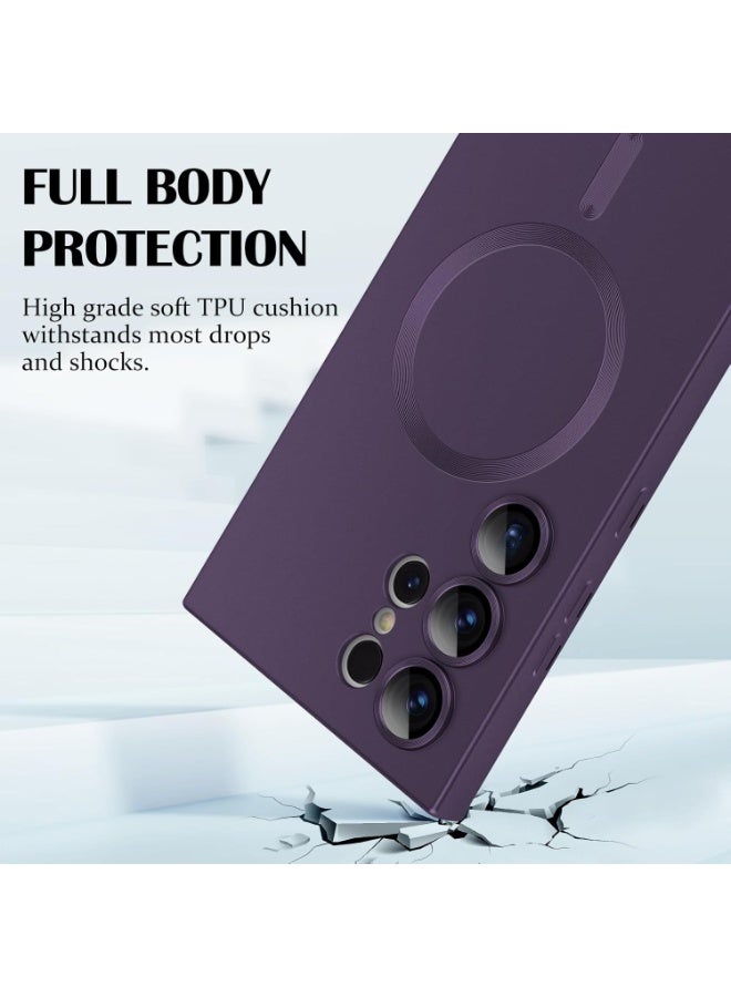for Samsung Galaxy S24 Ultra 5G Magnetic Case, Luxury Metallic Paint Case with Full Camera Lens Protector for Women Girls Men TPU Bumper Shockproof Cover for Samsung Galaxy S24 Ultra-Purple - Image 5