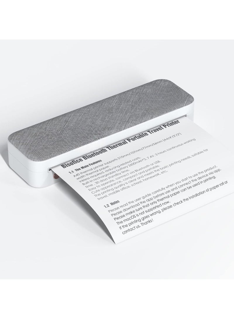 طابعة محمولة A4، طابعة حرارية بلوتوث، طابعة محمولة بدون حبر متوافقة مع iOS وAndroid والكمبيوتر المحمول، تدعم طابعات بعرض الورق 2 بوصة/3 بوصة/4 بوصة لاسلكية للسفر والمنزل والمكتب - Image 1