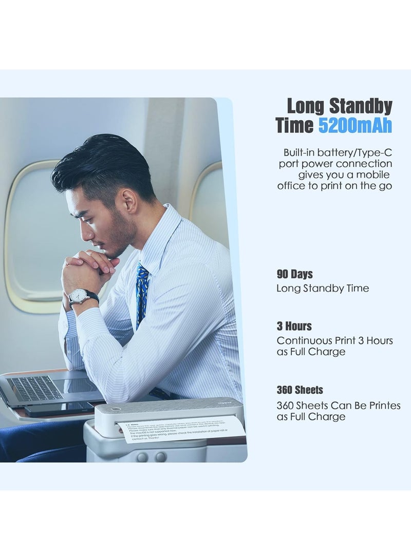 طابعة محمولة A4، طابعة حرارية بلوتوث، طابعة محمولة بدون حبر متوافقة مع iOS وAndroid والكمبيوتر المحمول، تدعم طابعات بعرض الورق 2 بوصة/3 بوصة/4 بوصة لاسلكية للسفر والمنزل والمكتب - Image 4
