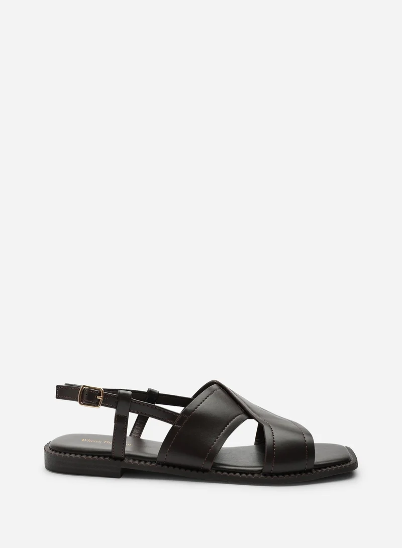 Where's That From Cavina Square Toe Dark Brown PU Slingback Sandals