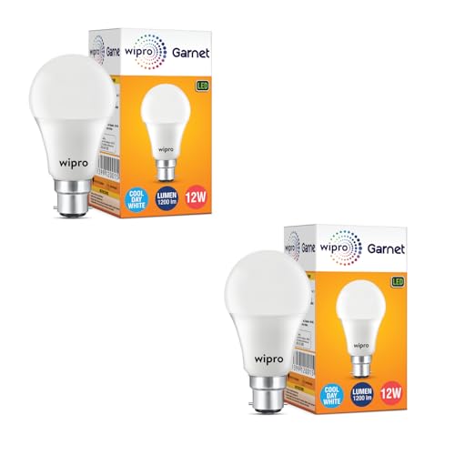 wipro Garnet 12W LED Bulb for Home & Office |Cool Day White (6500K) | B22 Base|220 Degree Light Coverage |4Kv Surge Protection |400V High Voltage Protection |Energy Efficient | Pack of 2 - Image 1