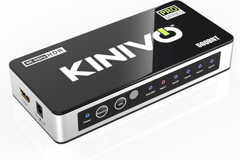 Kinivo HDMI Switch with Audio Extractor 560BNT (5 in 1 Out Hub, Toslink Optical Audio Port, SPDIF, 4K 60Hz Switcher, 18Gbps, IR Remote) - Compatible with Gaming Console, Cable TV, PC, Dolby Digital - Image 1