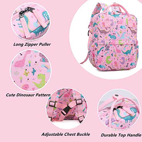 KingCheer Cute Preschool Backpack Toddler School Book Bag for Girls Boys Kids Kindergarten Nursery Travel Bag with Chest Strap12inch Pink Dinosaur - Image 3
