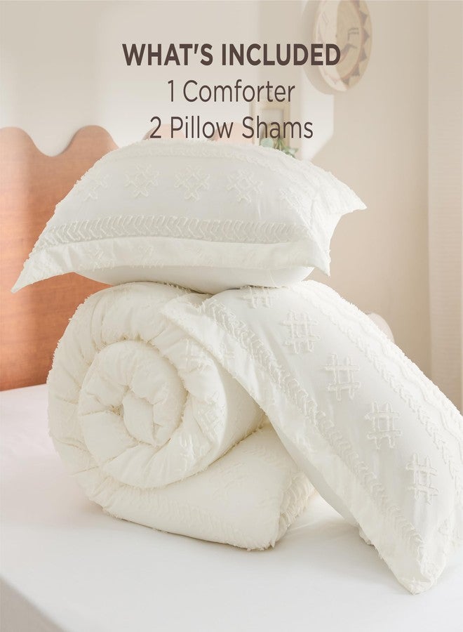 Bedsure Tufted Boho Comforter Set Queen Size - White Boho Bed Set, GentleSoft™ 3 Pieces Farmhouse Distressed Vintage, Home Decor Bedding, Gifts for Woman, Soft Jacquard Queen Comforter for All Seasons - Image 5