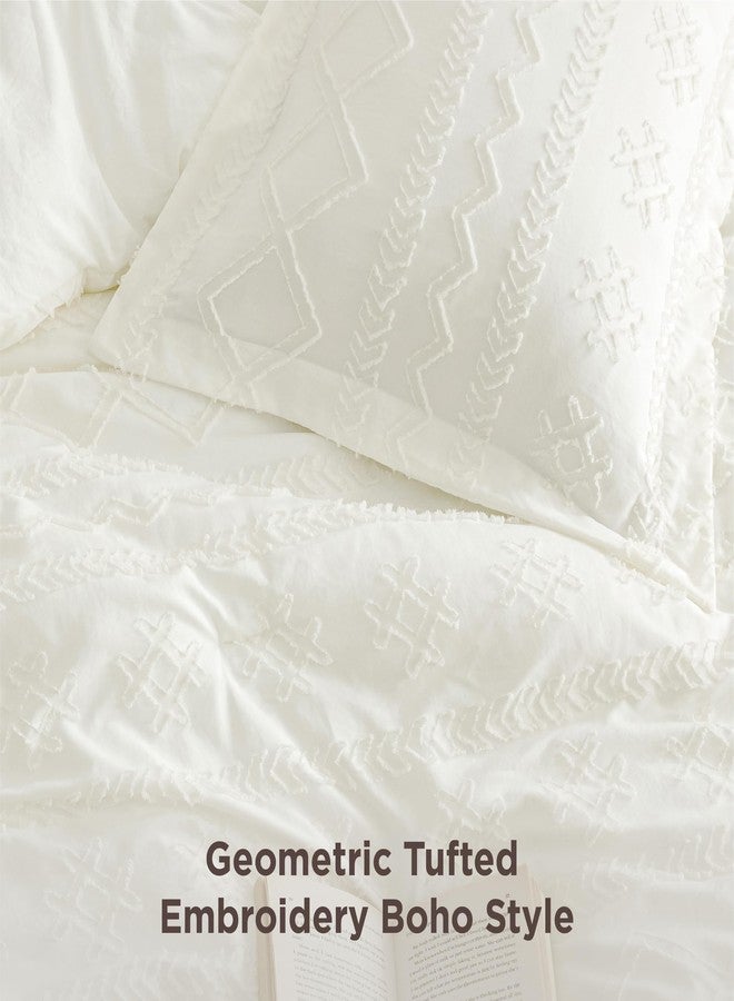 Bedsure Tufted Boho Comforter Set Queen Size - White Boho Bed Set, GentleSoft™ 3 Pieces Farmhouse Distressed Vintage, Home Decor Bedding, Gifts for Woman, Soft Jacquard Queen Comforter for All Seasons - Image 3