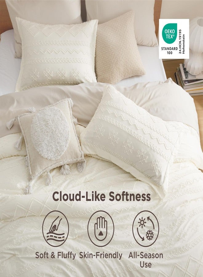 Bedsure Tufted Boho Comforter Set Queen Size - White Boho Bed Set, GentleSoft™ 3 Pieces Farmhouse Distressed Vintage, Home Decor Bedding, Gifts for Woman, Soft Jacquard Queen Comforter for All Seasons - Image 4