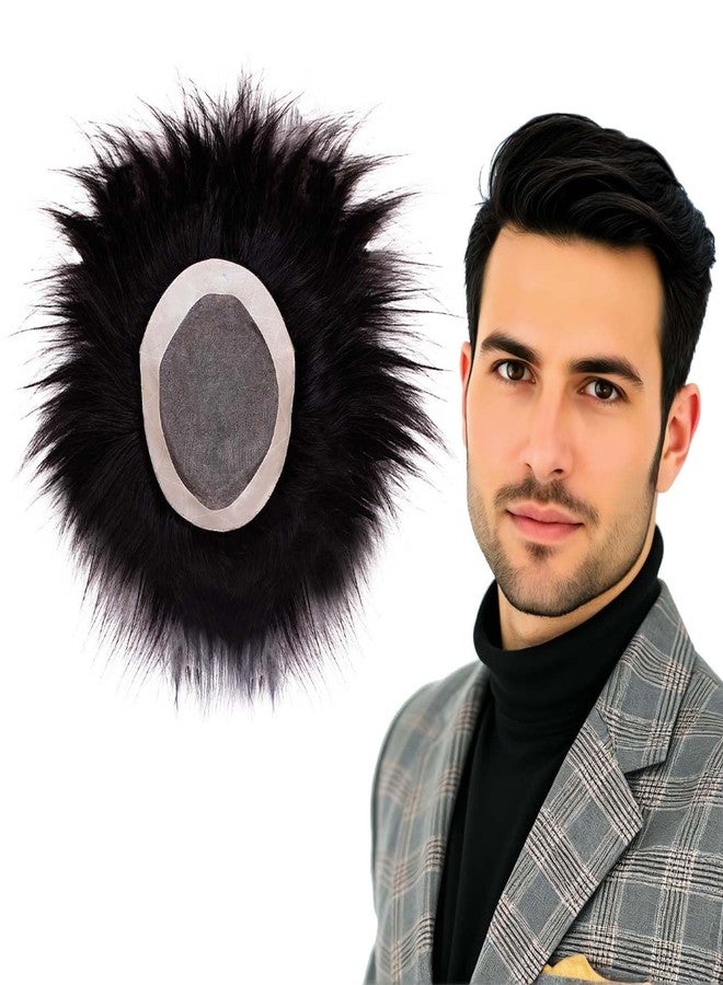 فولي رقعة شعر أحادية الخيوط بالكامل | شعر مستعار من شعر بشري | شعر مستعار من شعر بشري حقيقي للرجال والفتيان، شعر مستعار بقاعدة أحادية مع مشابك تثبيت الشعر المستعار وشريط لاصق للشعر المستعار (أسود، 10x8) - Image 1