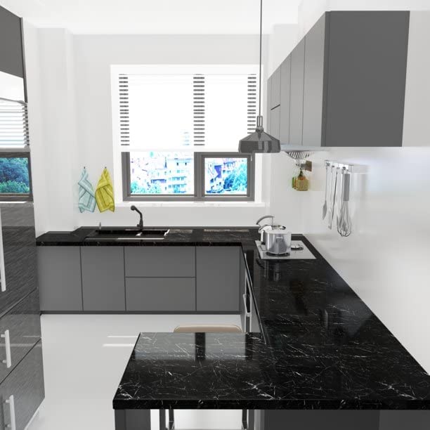 Aatamiy Waterproof Marble Glossy PVC Self Adhesive Black Marble Wallpaper Kitchen Countertop Waterproof Cabinet Liner Furniture Almirah Peel & Stick Sticker (60 x 200 CM) - Image 5