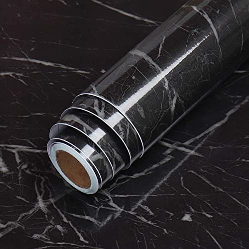 Aatamiy Waterproof Marble Glossy PVC Self Adhesive Black Marble Wallpaper Kitchen Countertop Waterproof Cabinet Liner Furniture Almirah Peel & Stick Sticker (60 x 200 CM) - Image 1