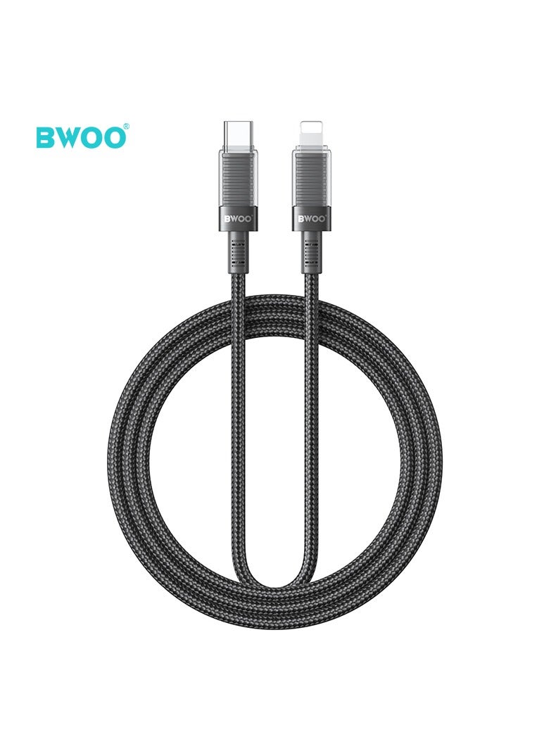 BWOO Type-C To Lightning Transparent Case Data Cable Black - Image 1
