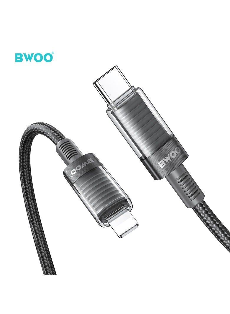 BWOO Type-C To Lightning Transparent Case Data Cable Black - Image 3