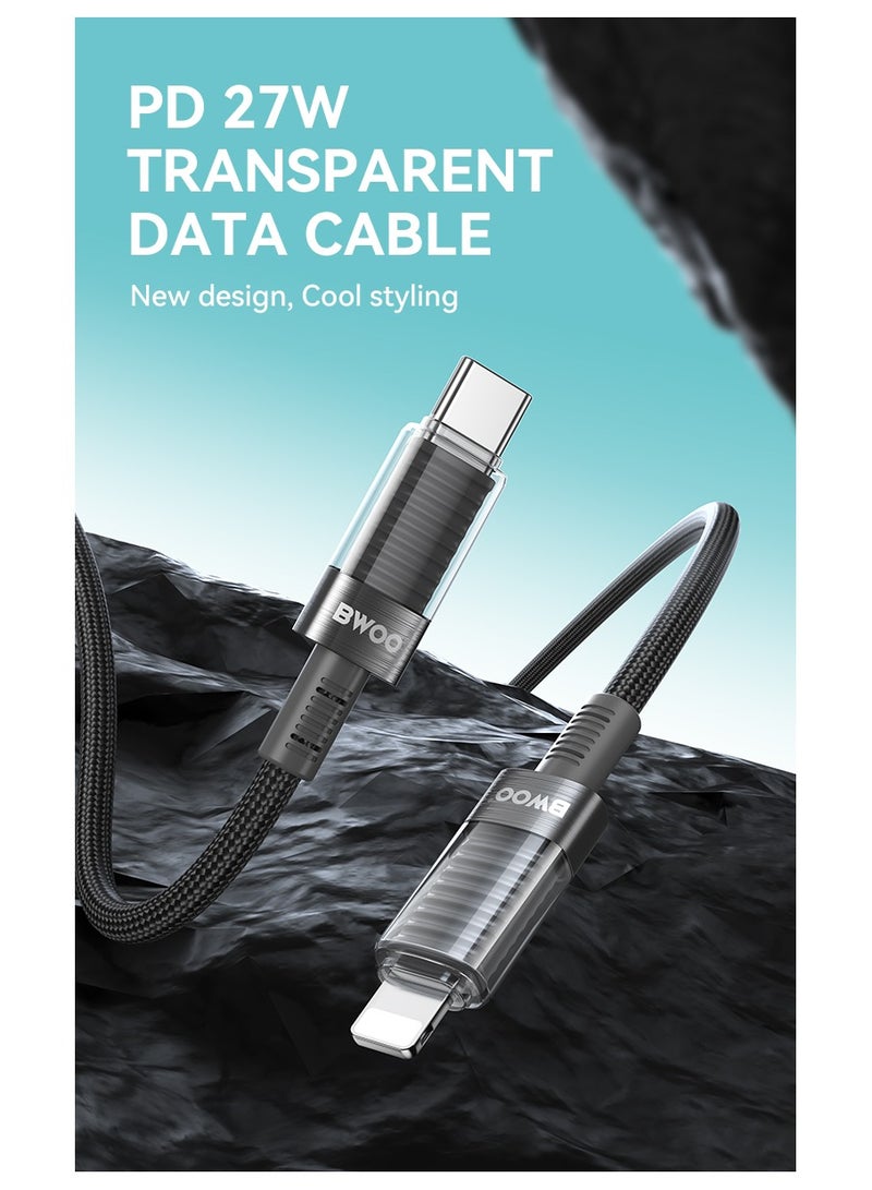 BWOO Type-C To Lightning Transparent Case Data Cable Black - Image 4